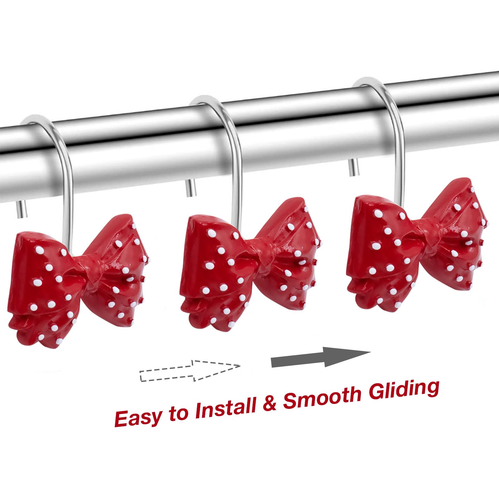 Decorative l Cute Bow Knot Polka Dots Shower Curtain Rings Decor Resin 12 Pcs