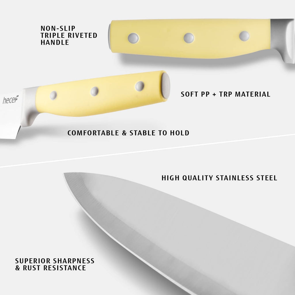 Kitchen Knife Block Set, 14 Pieces Knife Set with Wooden Block & Sharpener Steel & All-purpose Scissors, High Carbon Stainless Steel Cutlery Set