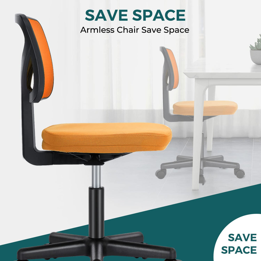 Vanity Swivel Armless Desk Chairs with Wheels, Ergonomic Adjustable Home Office Rolling Task Chair, Comfy Mesh Mid Back
