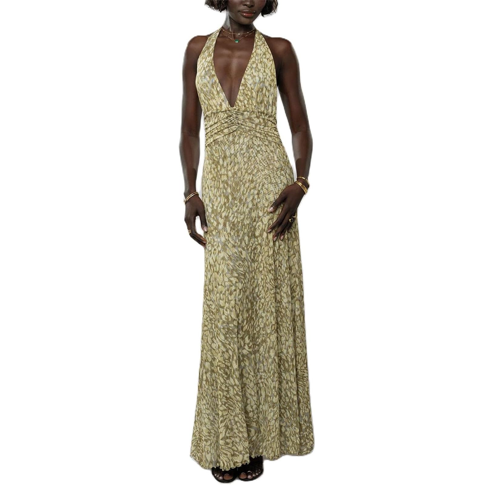 Women's Strapless Neck Scarf Floral Dresses Open Back Bodycon Long Dress Maxi Fitted Sundress