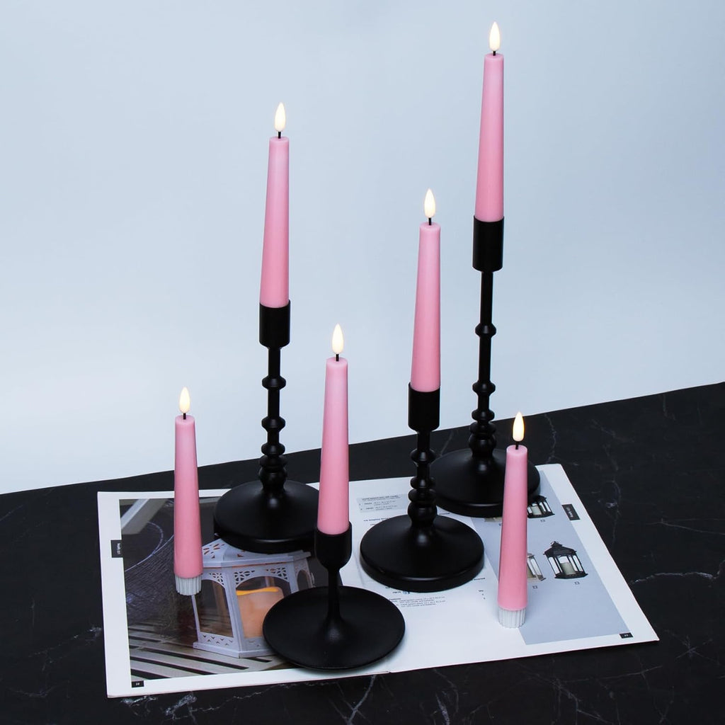 Short Flameless Taper Candles with Remote, Flickering Battery LED Wax Candlesticks Set of 6