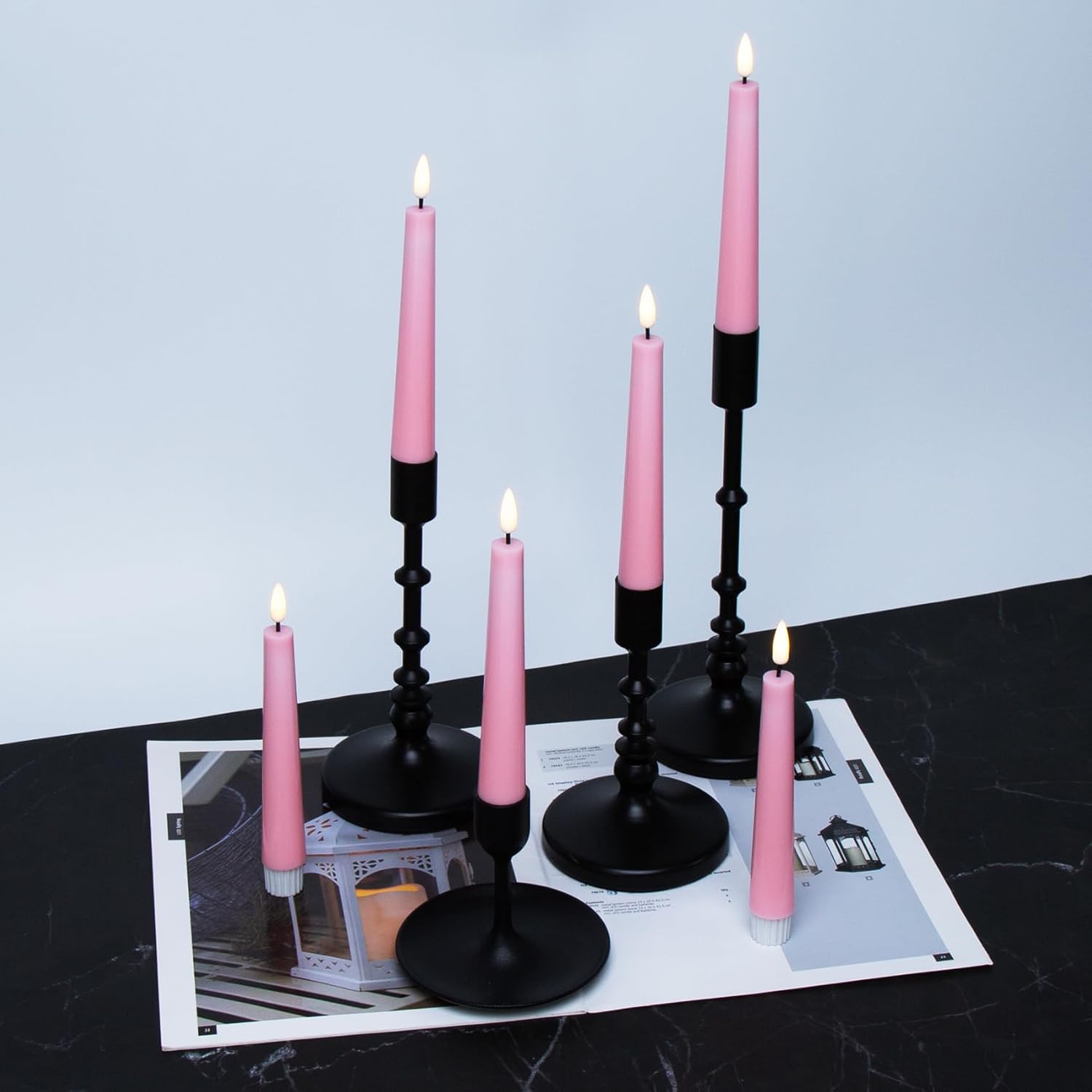 Short Flameless Taper Candles with Remote, Flickering Battery LED Wax Candlesticks Set of 6