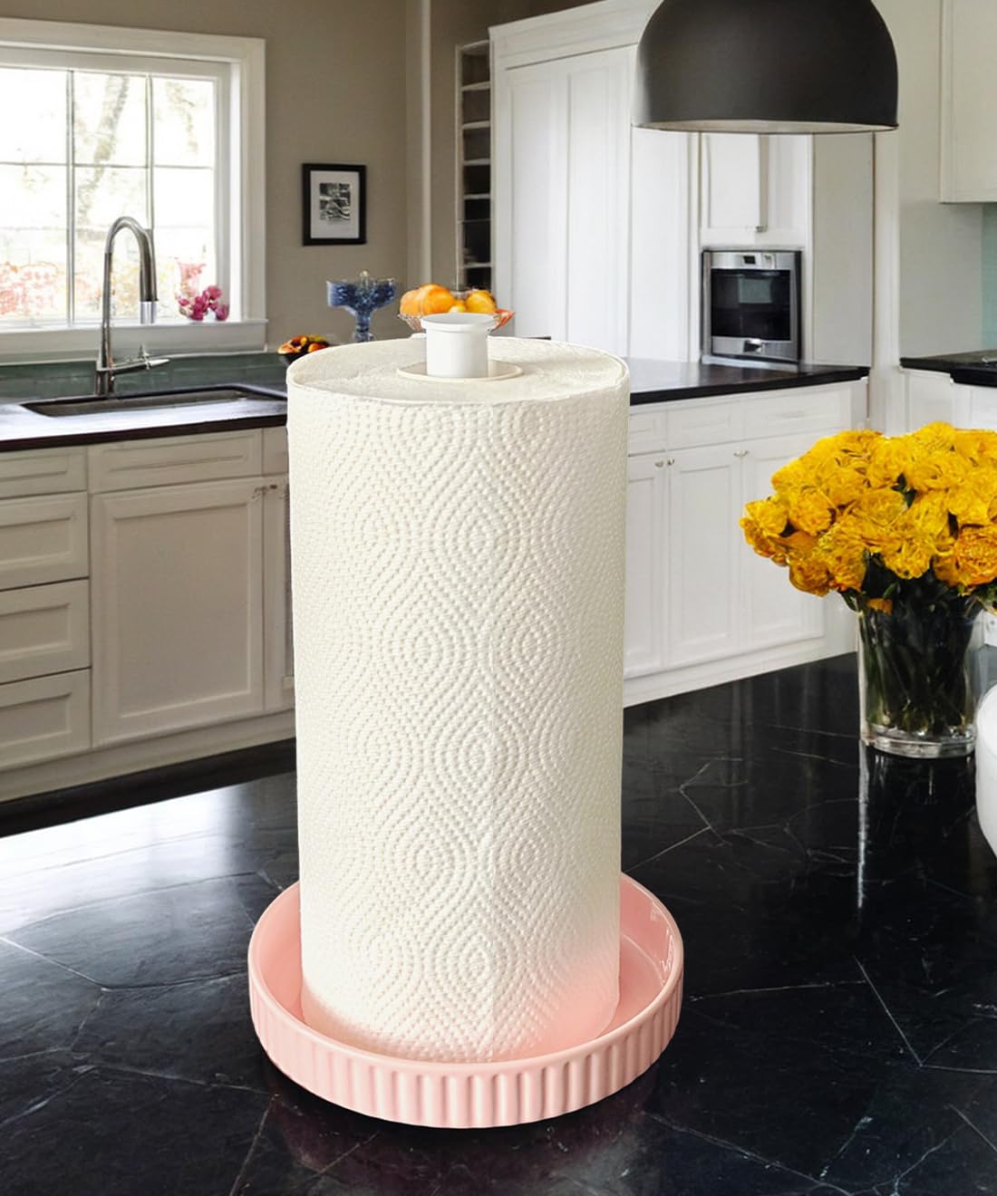 Stable Elegant and Durable Kitchen Roll Stand Paper Towel Holder Countertop, Ceramic Base
