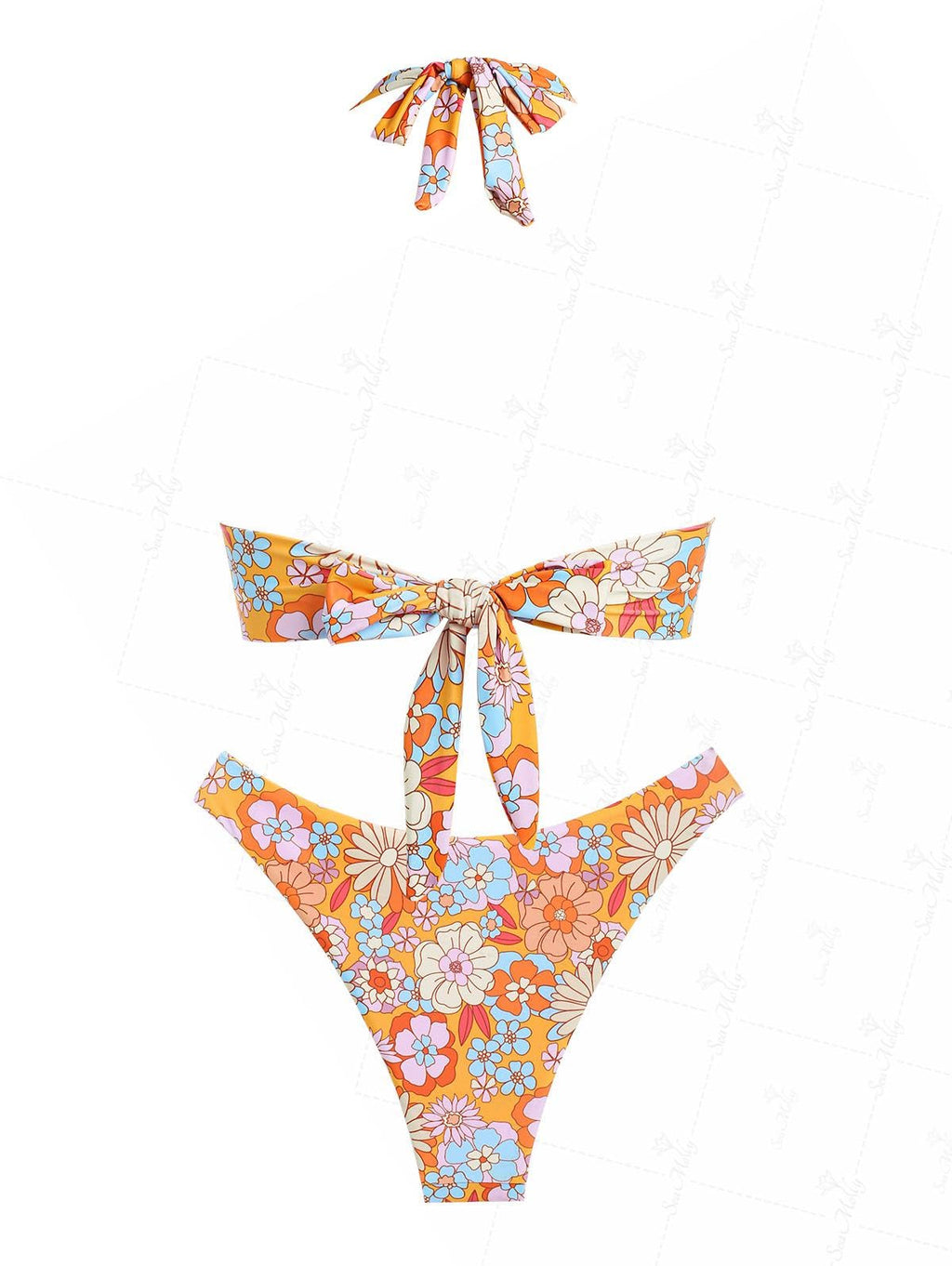 Floral Halter Tied Cheeky Tankini Set