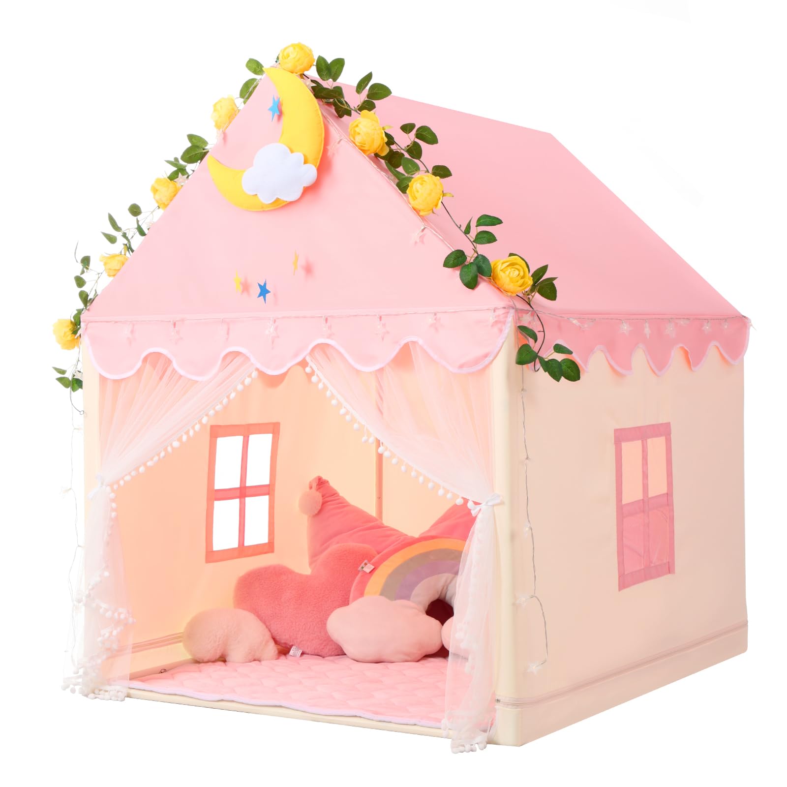 Kid Tent with Mat, Star Lights - Kids Play Tents for Toddlers Kids Tents Indoor Playhouse - Princess Tent for Girls Toy House