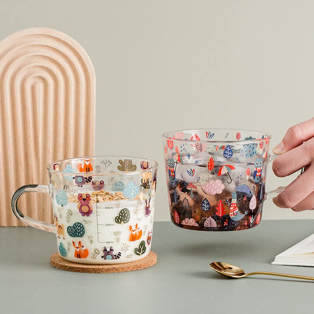 Forest Party Clear Glass Mug with Handles 17oz Cute Glass Measuring Cup