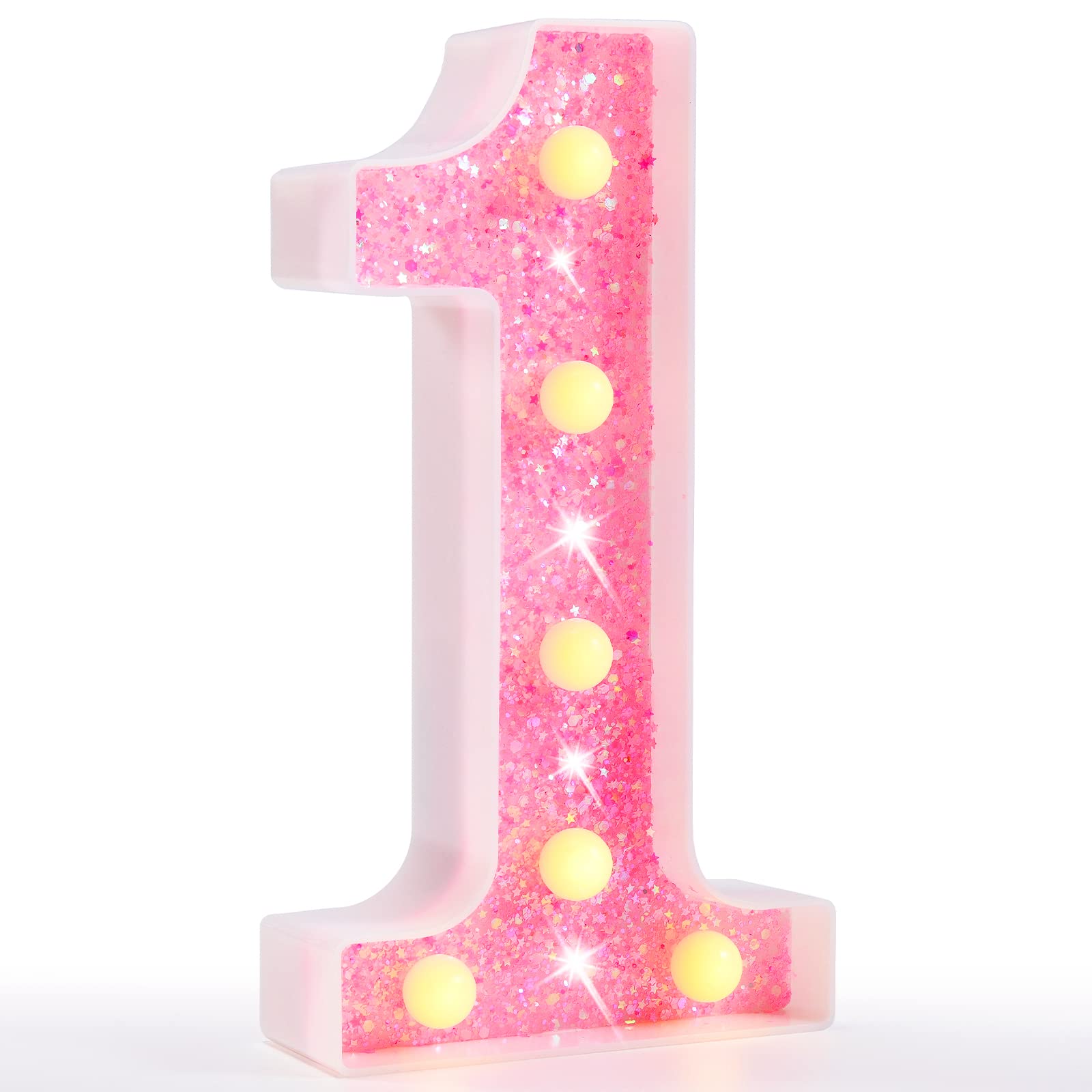 Pink LED Letters Glitter Alphabet LetterS & Numbers Sign Battery Powered