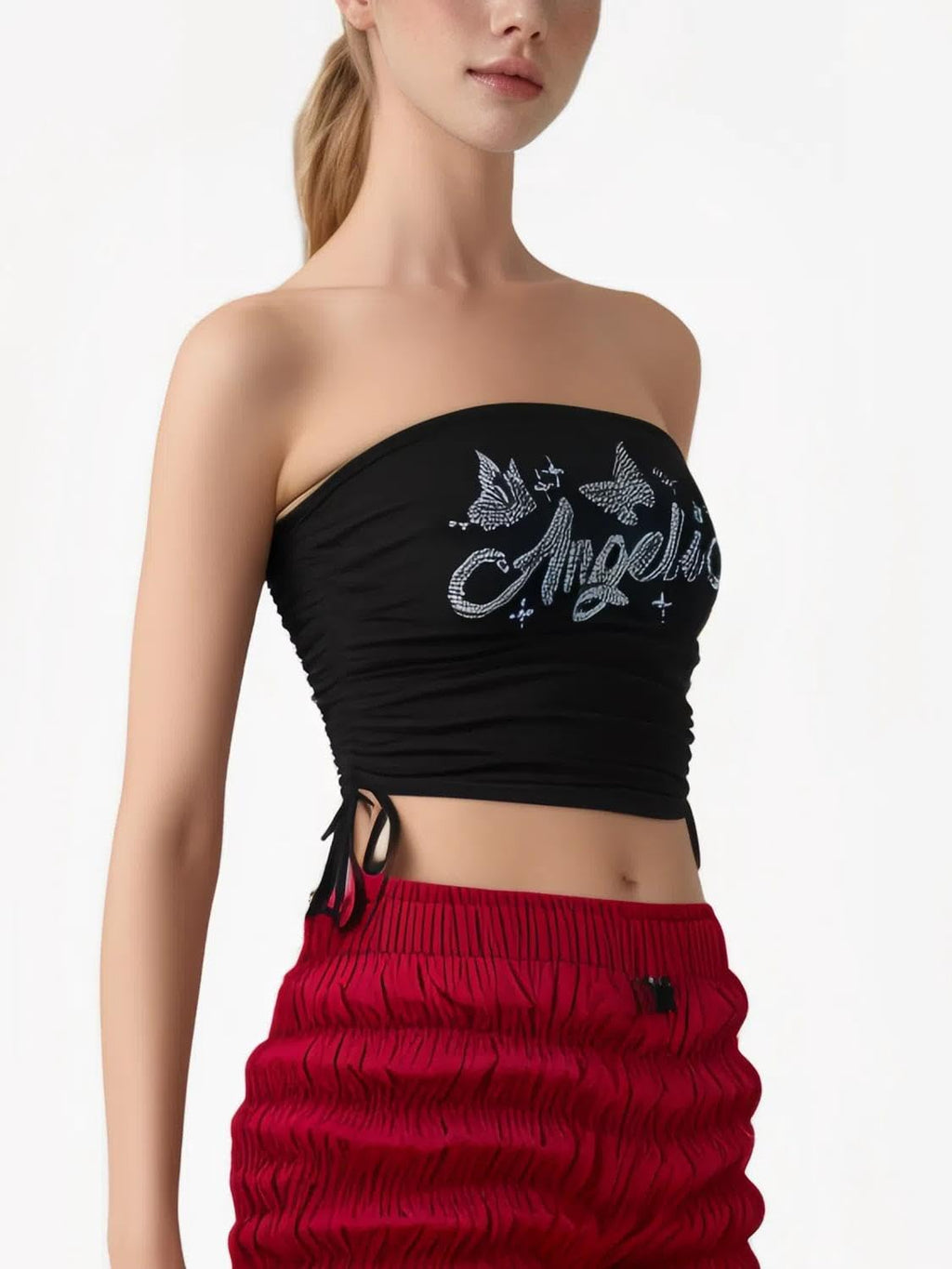 Women's Y2K Tube Tops Rhinestone Strapless Sleeveless Graphic Crop Tops