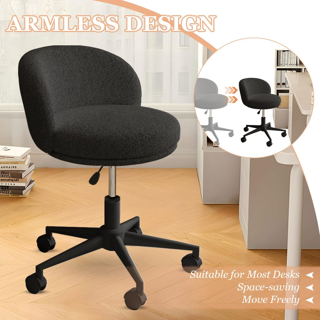 Modern Vanity Chair with Back, 360° Swivel Makeup Desk Chair Small Office Chair with Wheels, Height Adjustable Armless Computer Task Chair