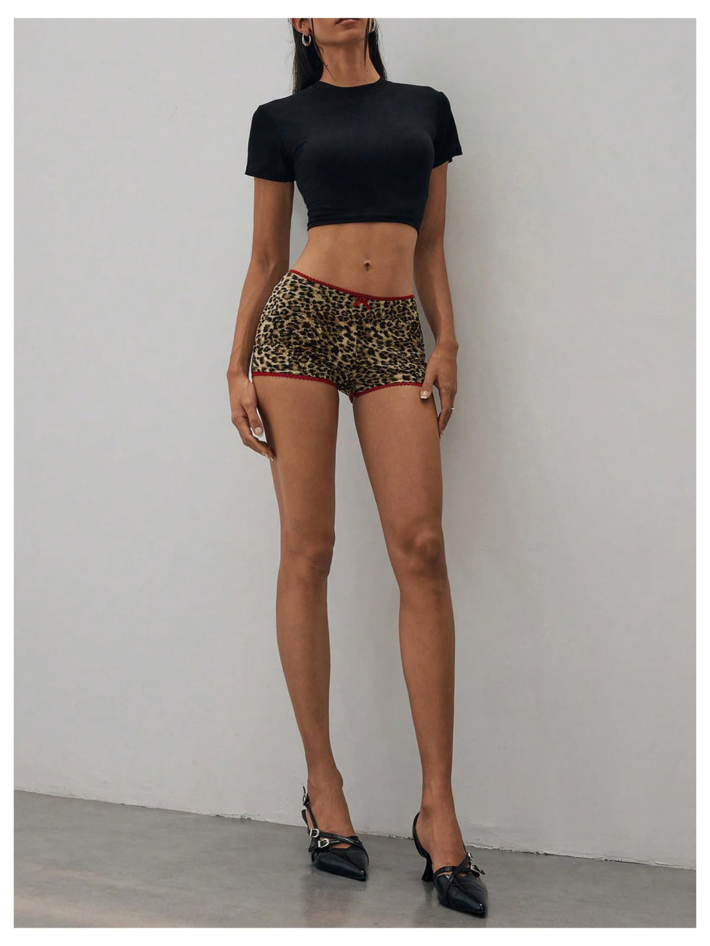 Women's Y2k Low Waist Biker Shorts Leopard Print Lace Trim Track Shorts