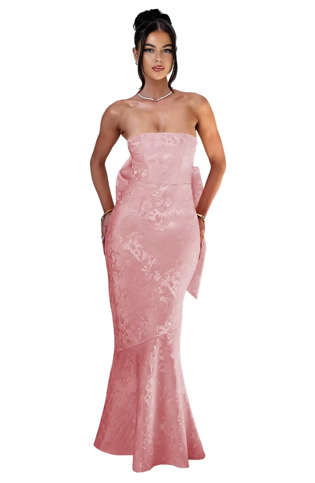 Strapless with Bow 3D Flower Mermaid Long Ball Gown Formal Dress