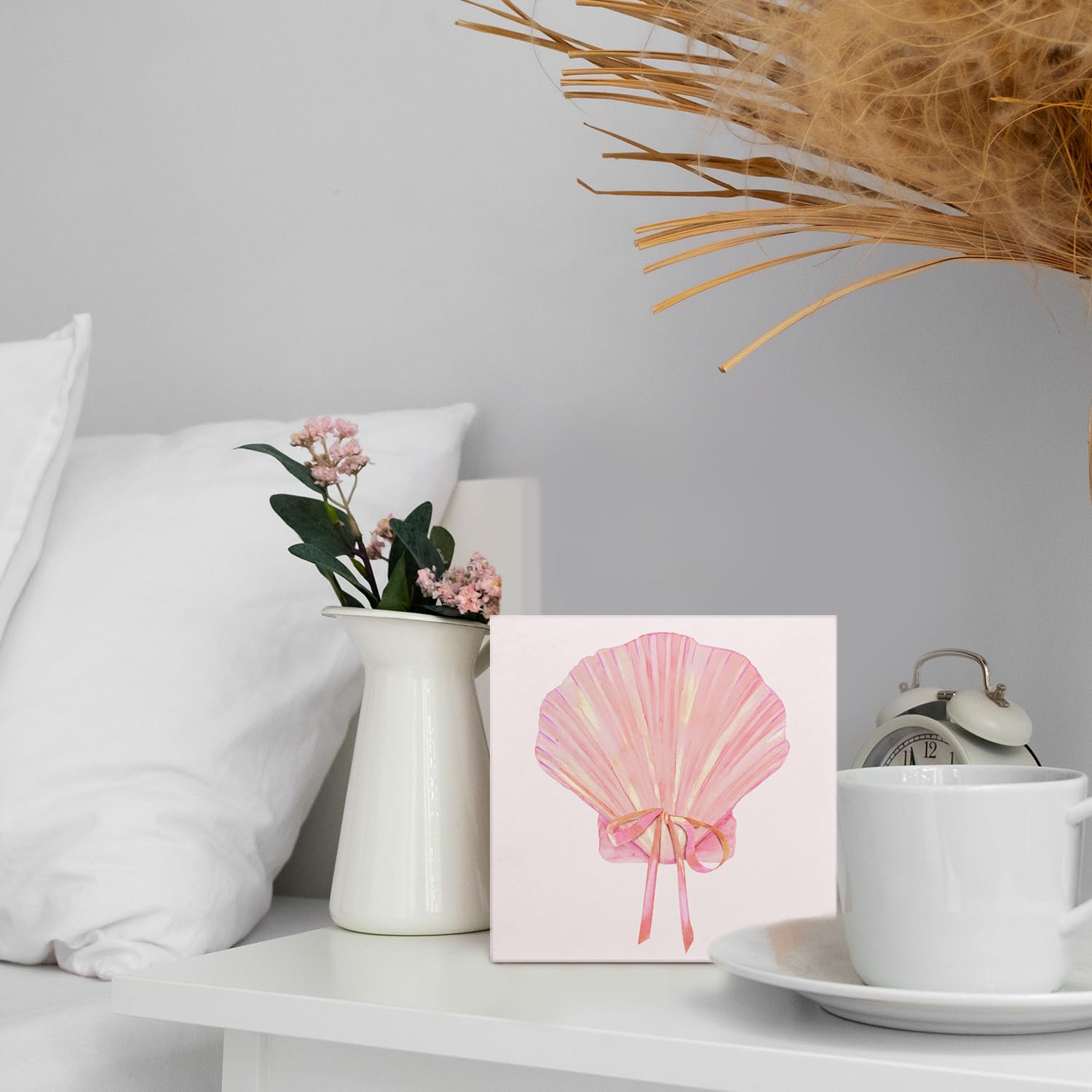 Coquette Pink Bow Champagne Wooden Box Sign, 5x5 Inch