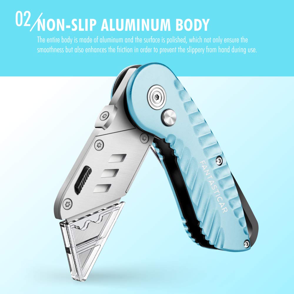Folding Utility Knife, Cute Metal Box Cutter with Extra 5 Sharp Blades, Quick Blade Change, and Preminium Gift Packaging, for Cardboard Opener, Paper Cutter