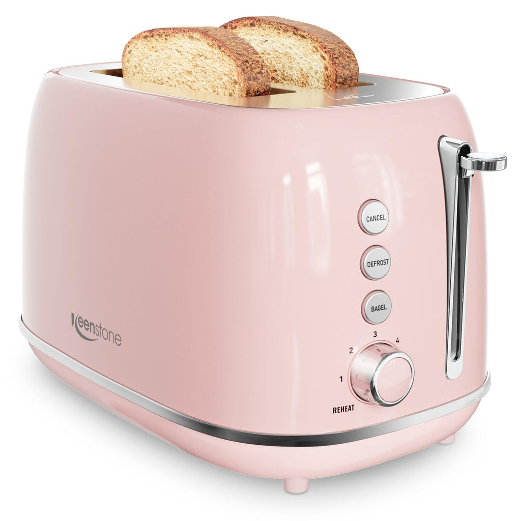 Toaster 2 Slice Stainless Steel with 6 Bread Shade Settings, Retro Toaster with Extra Wide Slot