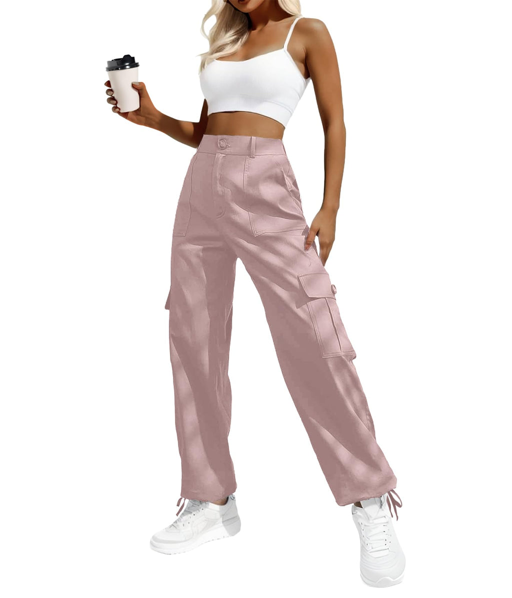 Women's High-Waisted Cargo Pants â€?Y2K Streetwear Baggy with 6 Pockets & Drawstring Cuffs