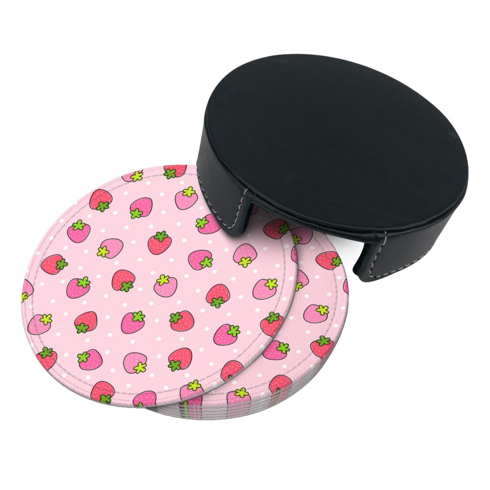 Coasters for Drinks Round Leather Coaster with Holder Set of 6 for Tabletop Protection