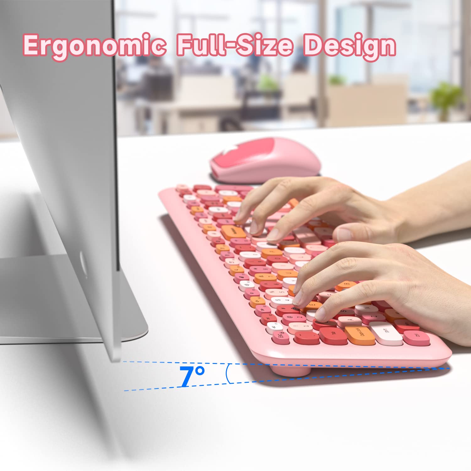 Wireless Keyboard and Mouse Combo, Full-Sized Typewriter Keyboards, Cute Cat Shaped Wireless Mouse, USB Plug and Play for Windows, Computer, PC, Laptop, Desktop