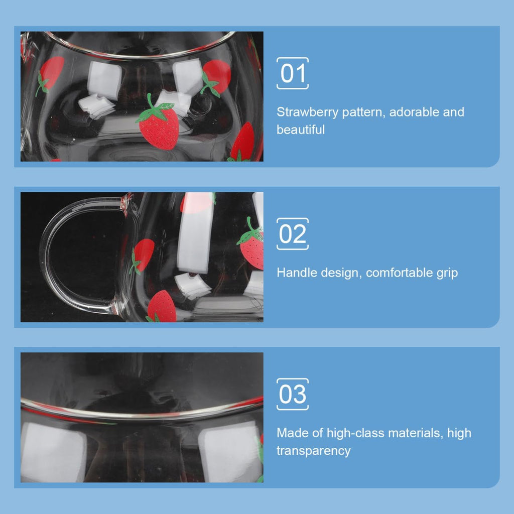 Cute 2pcs 400ML Heat-Resistant Glass Strawberry Cups