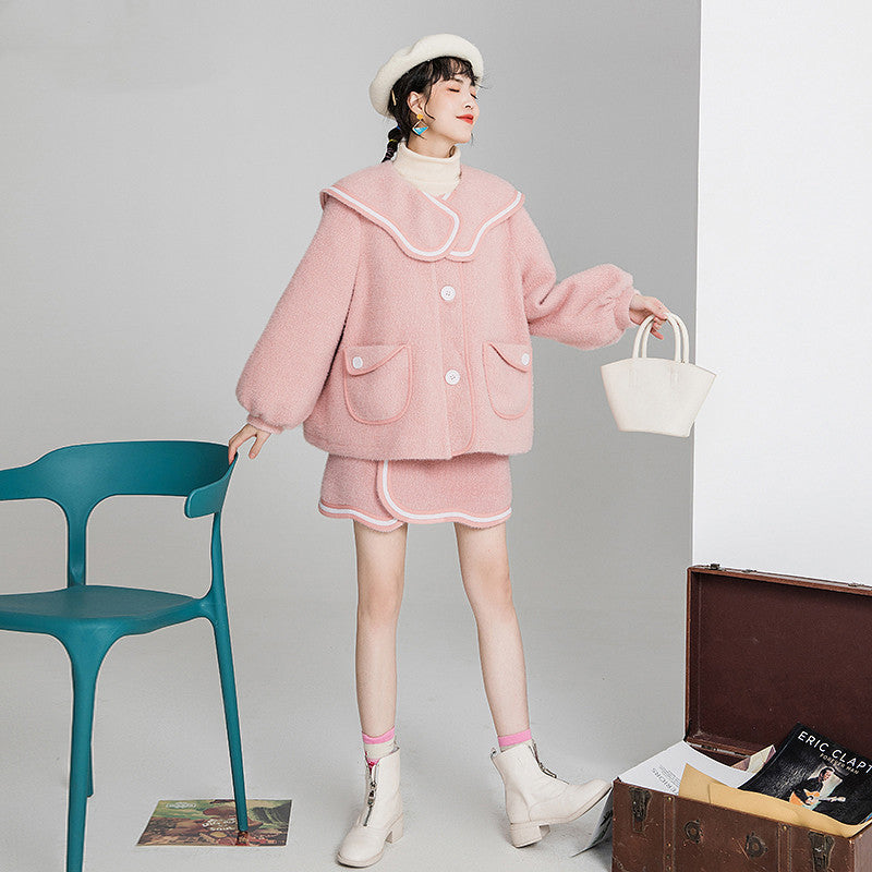 Textured ribbon woolen A-line Skirt