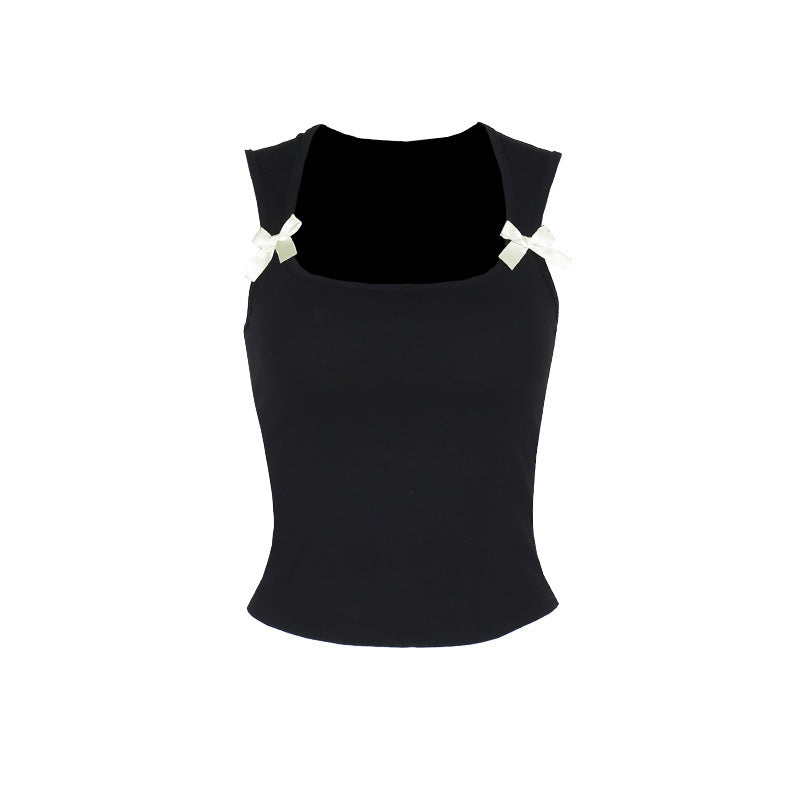 Simple Casual All-match Vest Bow Decorative Top For Women