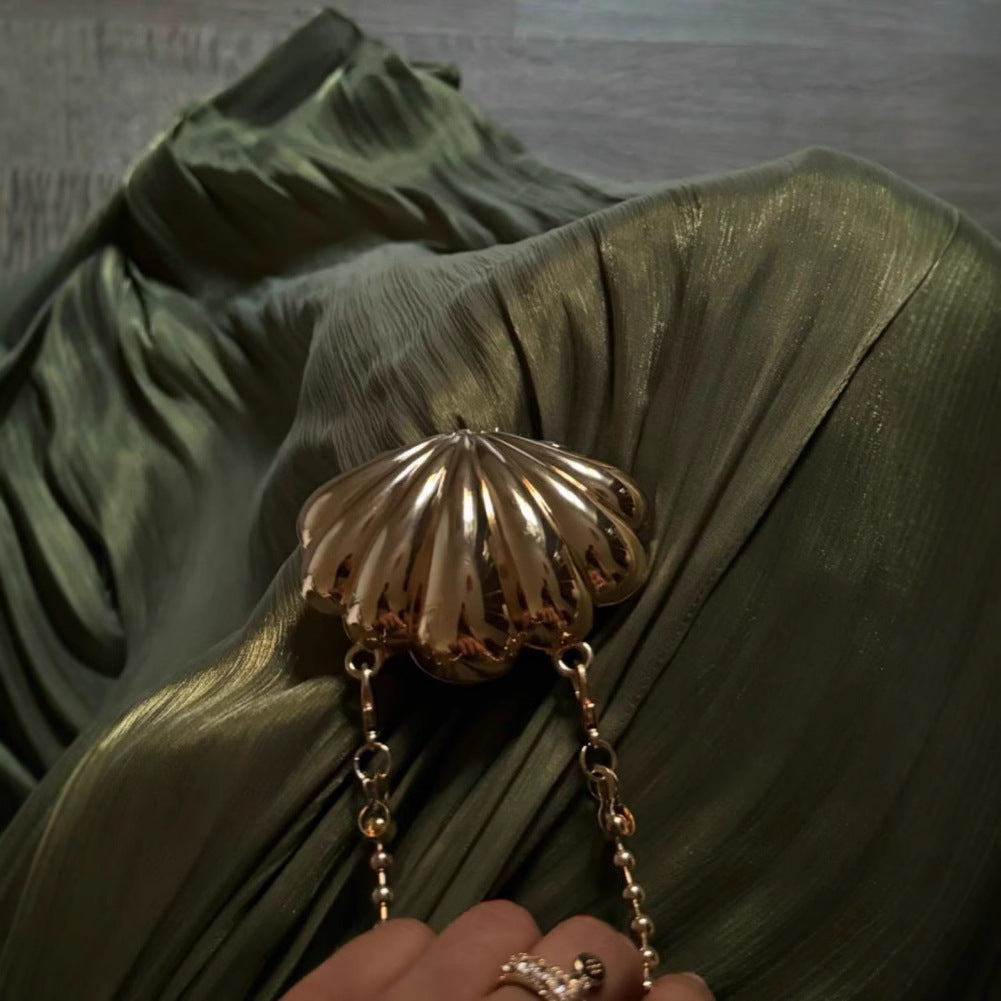 Pleated Ribbon Shiny Evening Dress