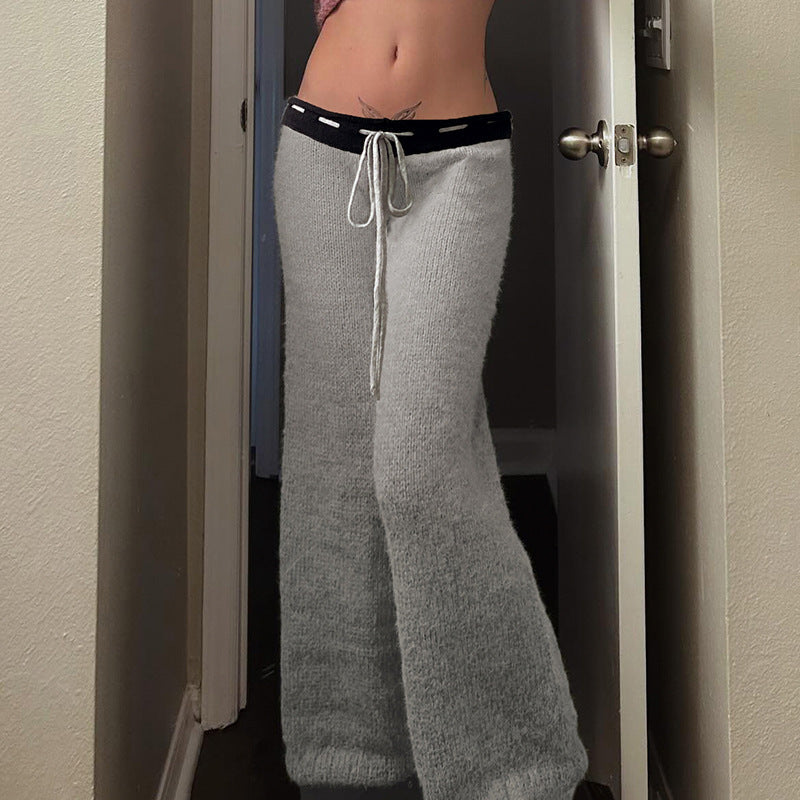 Hot Girl Style Five-pointed Star Lace Up Casual Woolen Trousers