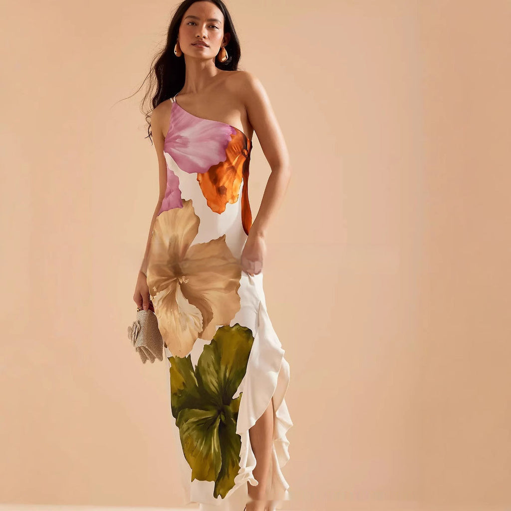 Women's Sexy One-shoulder Super Long Suspender Dress