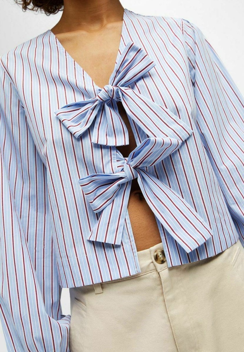 Fashion Inside-out Wear Bow Solid Color Pleating Long Sleeve Top