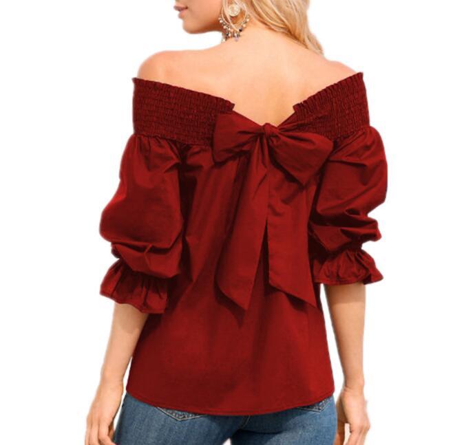 Off Shoulder Strapless Women Blouse - Bowknot Slash Neck