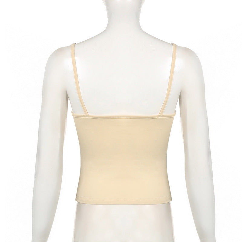 Hottie Bow Stitching Letter Embroidered Strap Slim Top