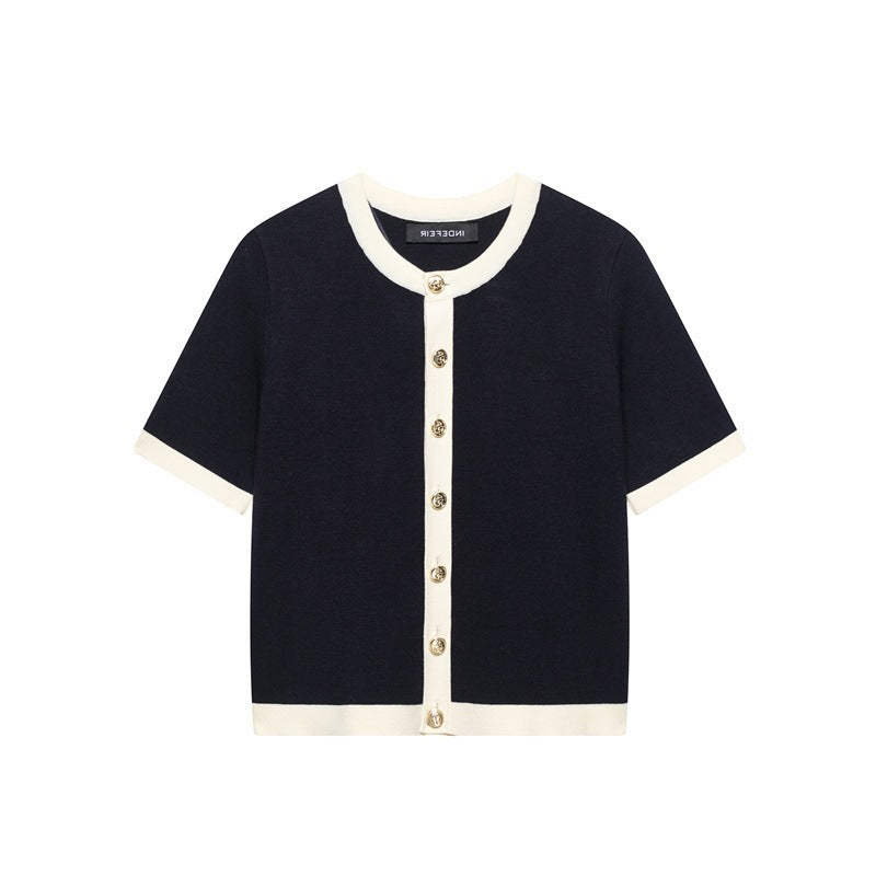 New Women's Clothing Classic Style Contrast Color Knitwear Coat Knitted Mini Skirt