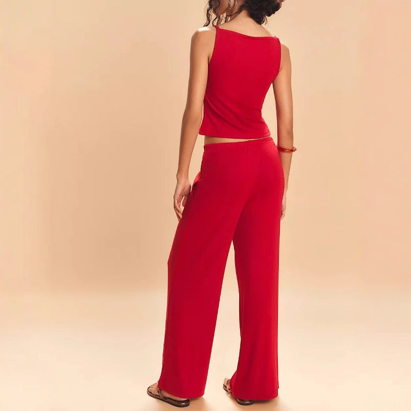 Comfortable Sling Loose Drooping Wide Leg Pants Suit