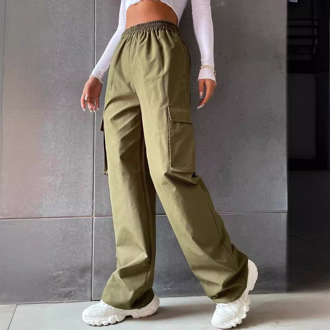 Women's Workwear Casual Pants With High Waist Wide Legs Straight Leg Breathable Retro Sports Pants