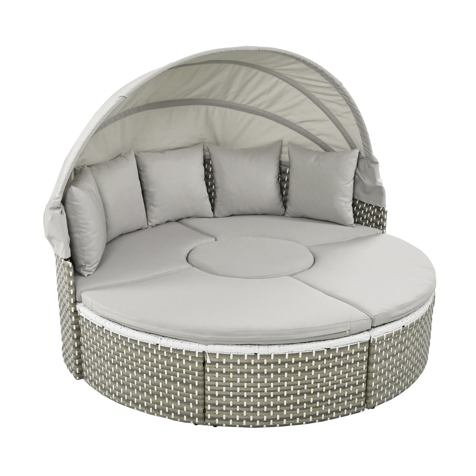 Patio Furniture Round Outdoor Sectional Sofa Set Rattan Daybed Two-Tone Weave Sunbed With Ret
