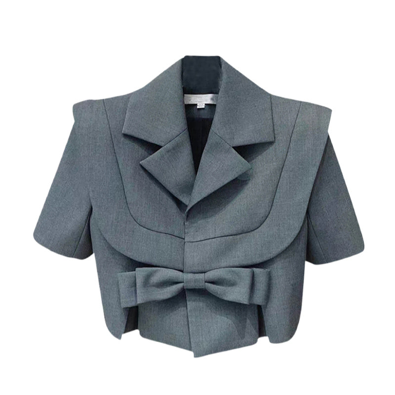 Short Design Sense Gray Bow Suit Jacket Women