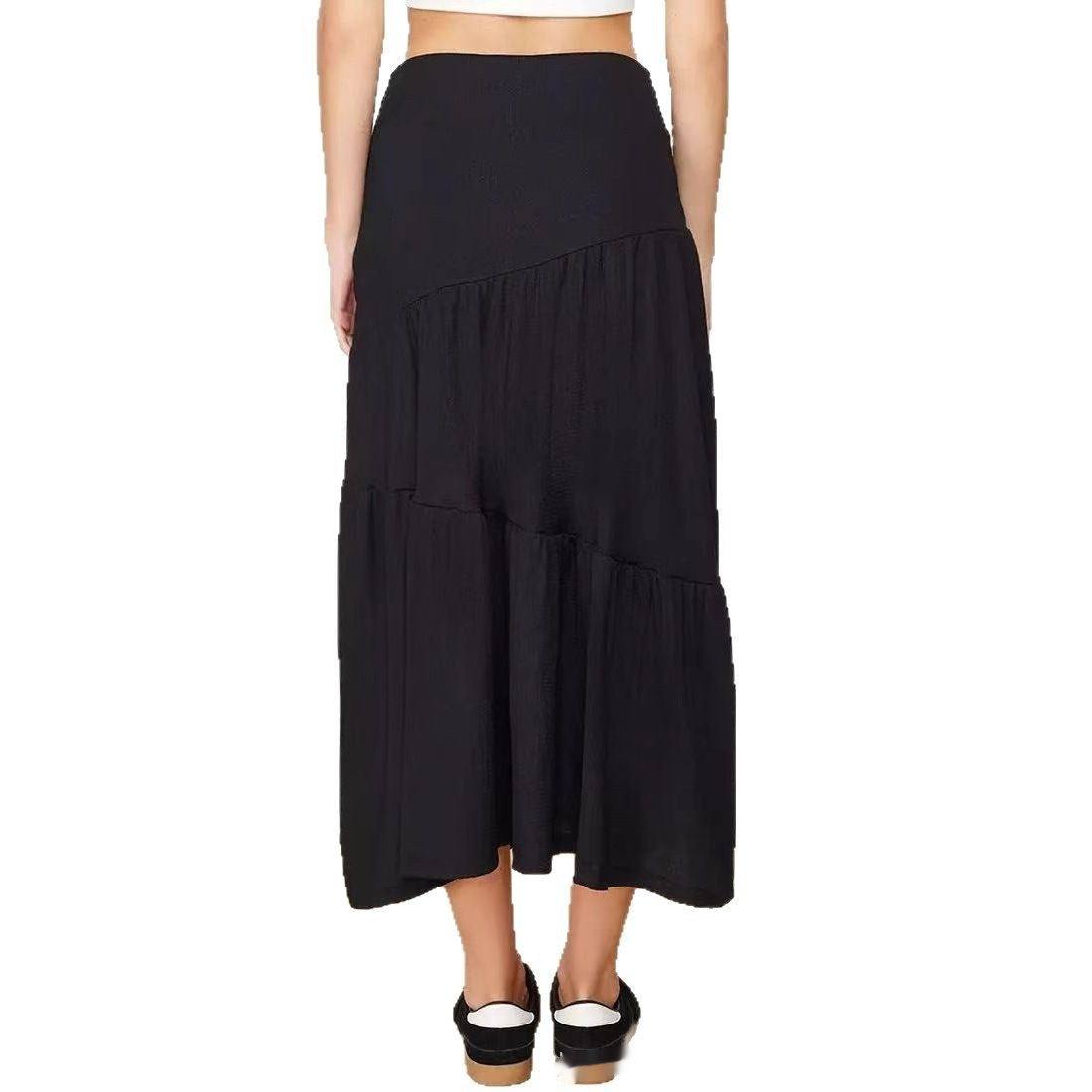 High Waist Elastic Skirt Irregular Pleated A- Line Big Hem Dress