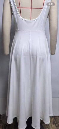 Solid Color Shoulder Strap Slim Fit Mid-length Dress