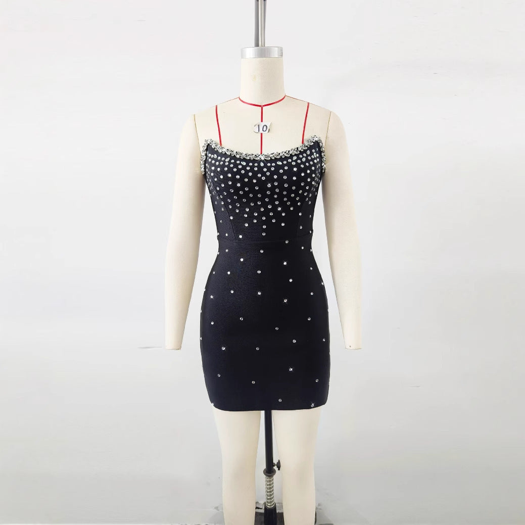 Women's Bandage One-piece Short Black High-end Evening Dress