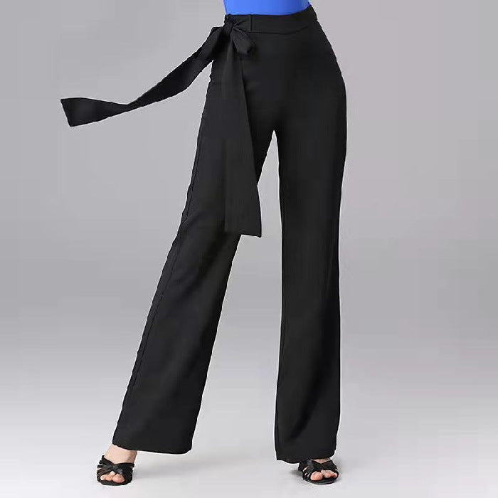 Ribbon Female Draping Effect Solid Color Straight-leg Pants