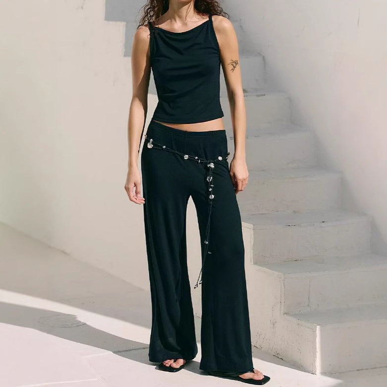 Comfortable Sling Loose Drooping Wide Leg Pants Suit