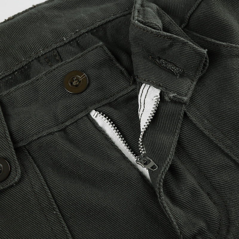 Street Pocket High Waist Work Clothes Straight-leg Pants Women