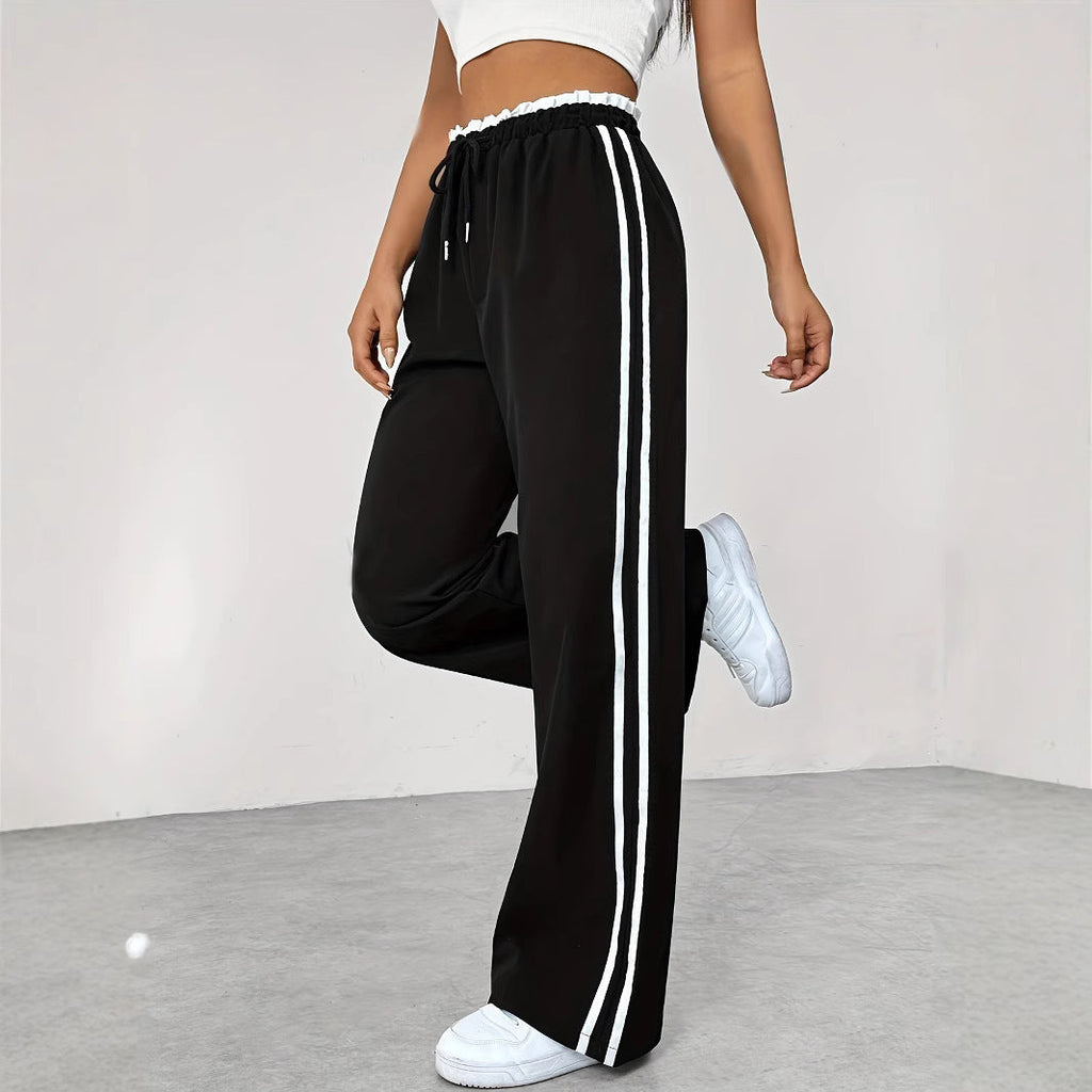 Women's Black Sports Straight Pants Leisure Commute