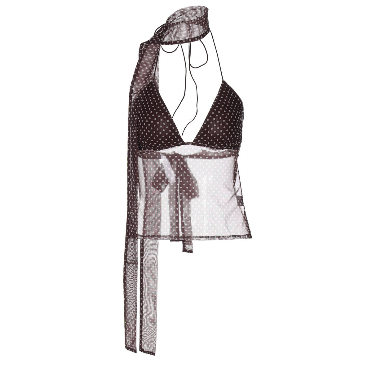 Polka Dot Deep V Lace-up Small Sling Backless Tube Top Vest