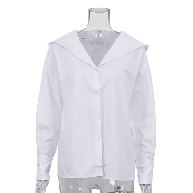 Cotton White Long Sleeve Hooded Shirt