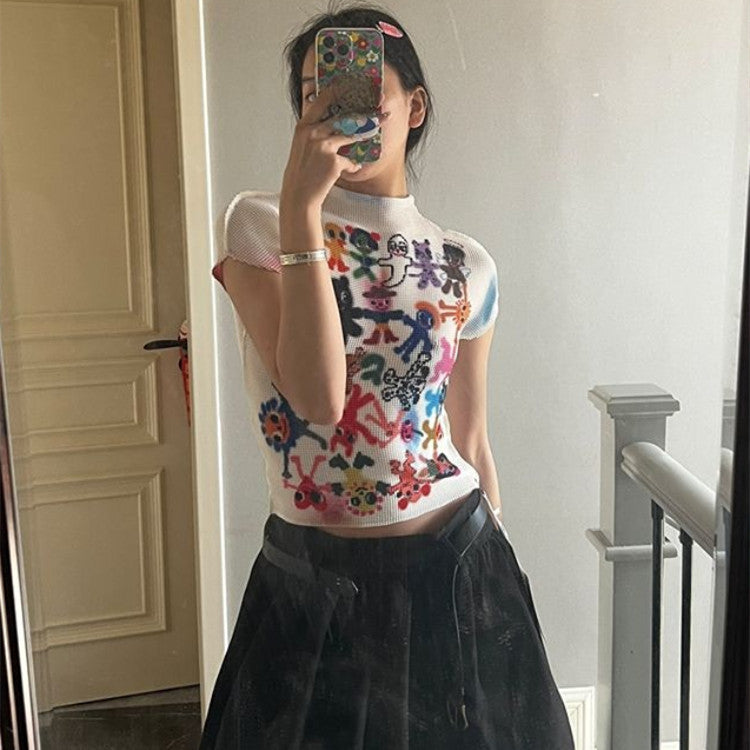 Y2k Aesthetic Cropped Tops Women Short Sleeve