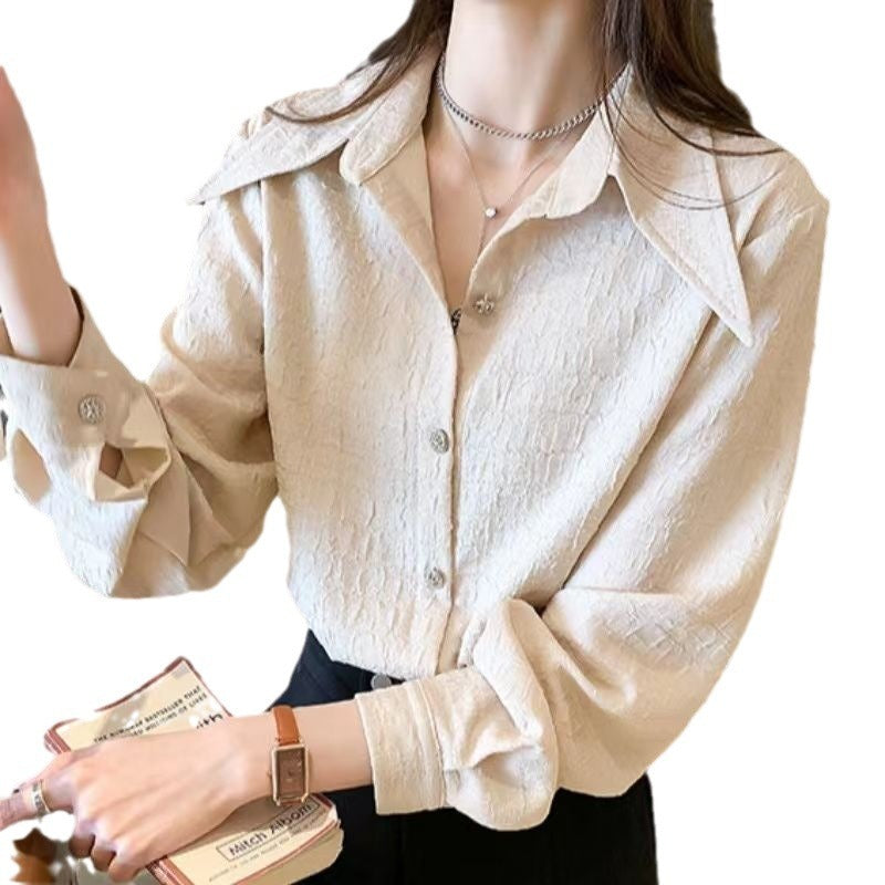 Pointed Collar Shirt Chiffon Design Loose Bandage Dress White Base Shirt