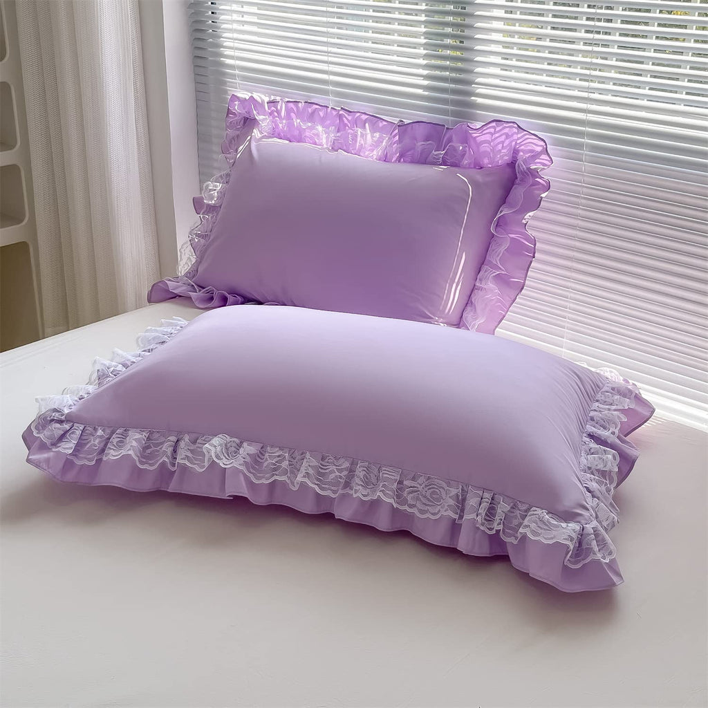Chic Ruffle Lace Polyester Duvet Cover Set - Bedding-2 Piece Twin Duvet Cover with Zipper Closure - Ultra Soft and Light Weight