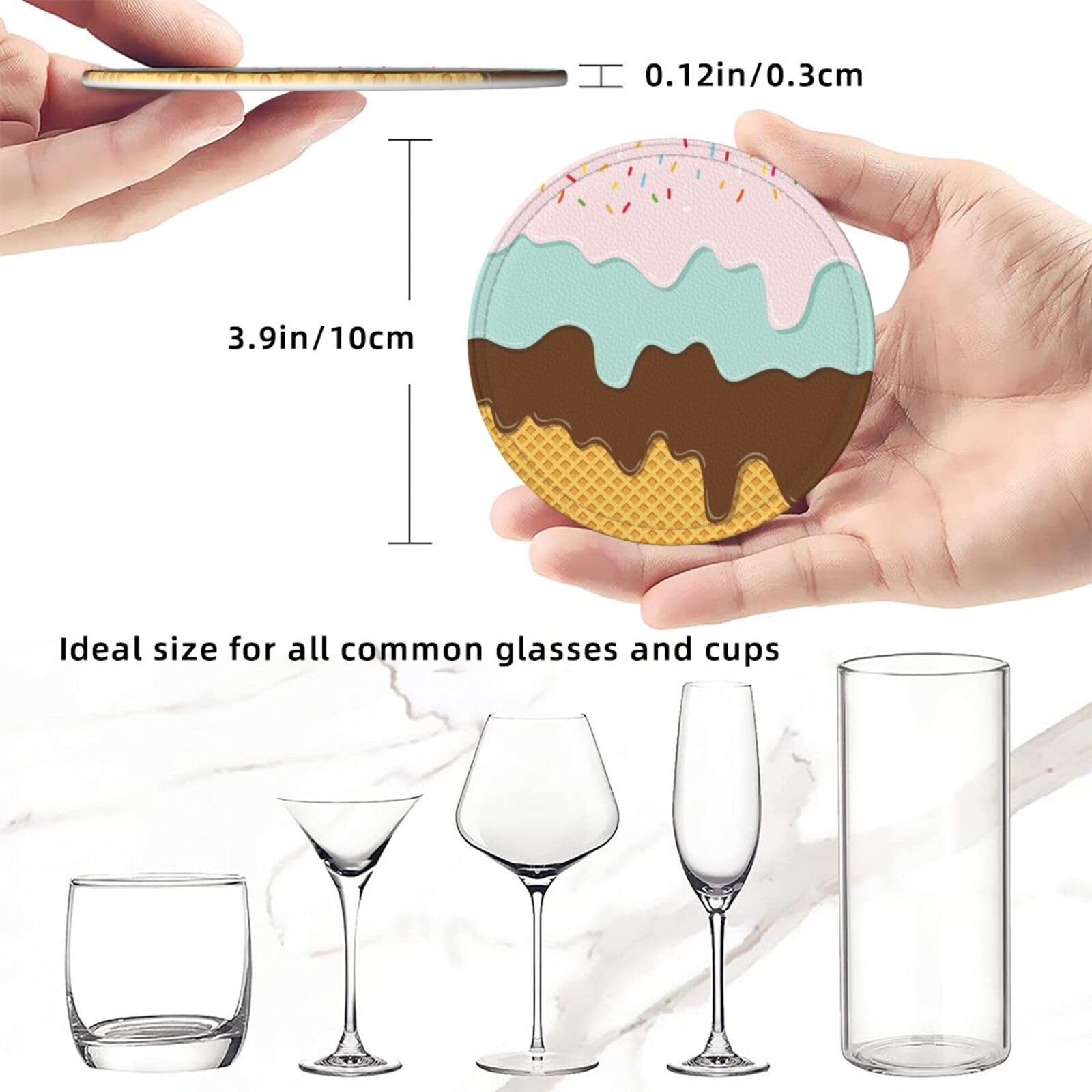 Coasters for Drinks Round Leather Coaster with Holder Set of 6 for Tabletop Protection