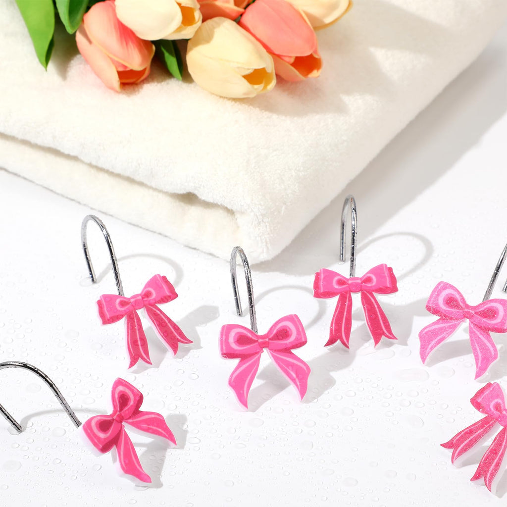 Pink Bow Shower Curtain Hooks Metal Rustproof Curtain Hangers