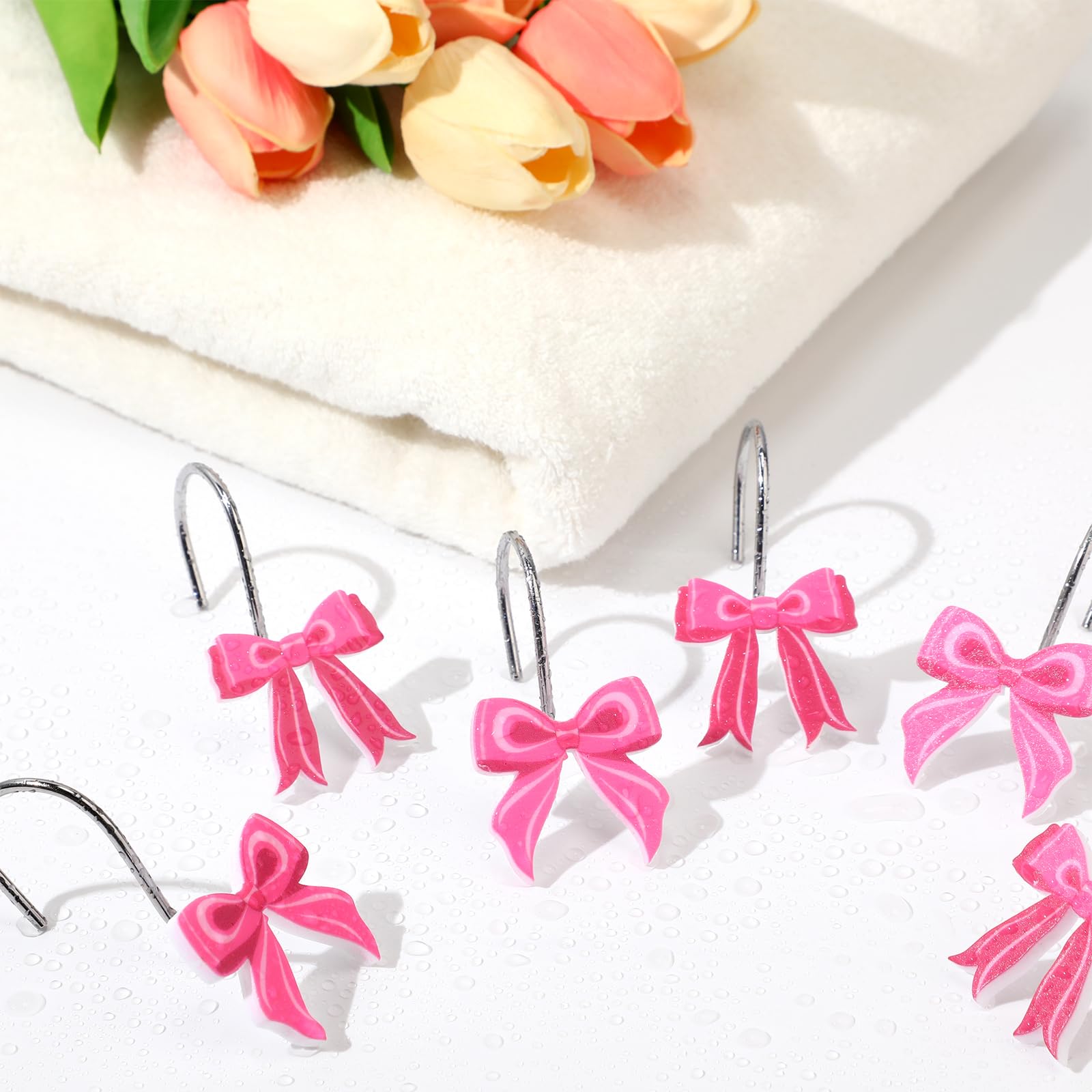 Pink Bow Shower Curtain Hooks Metal Rustproof Curtain Hangers